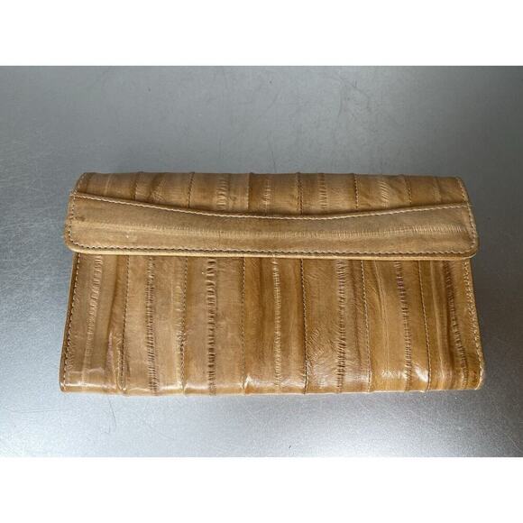 Vintage Eel Skin Wallet Split Leather Clutch checkbook Tan Korea - Picture 1 of 6